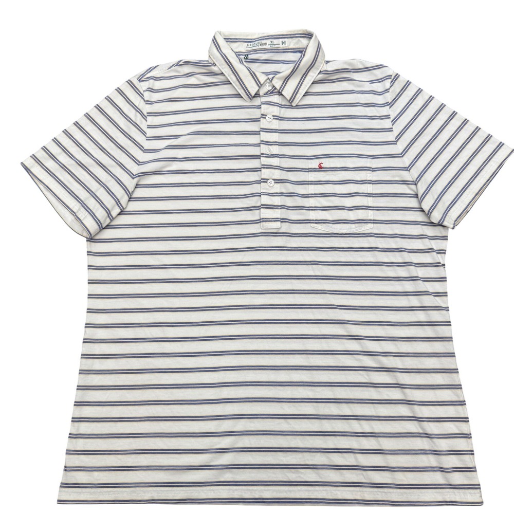 Criquet Polo Shirt Mens XL White Blue Striped Pima Cotton Slim Fit Short Sleeve
